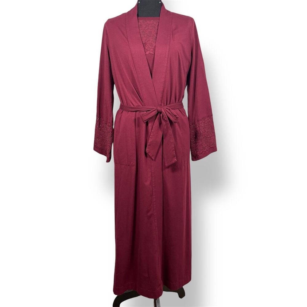 J. Jill Sleep Burgundy Red Supima Lace Nightgown and Robe Sleepwear Nightie Set